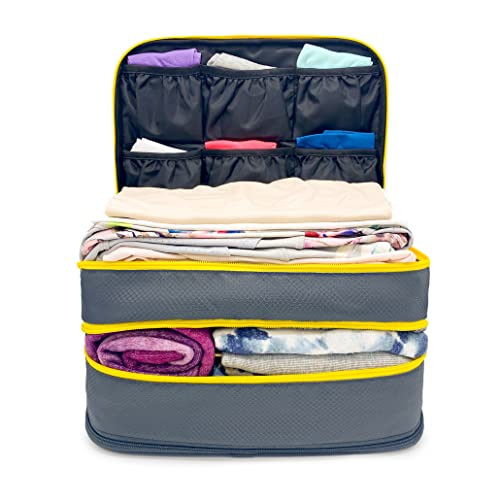 Biaggi Double Deck Compression Packing Cube –2-in-1 Expandable Travel Organizer with Integrated Shoe Cube Compartment – Lightweight Packing for Carry-On or Suitcase