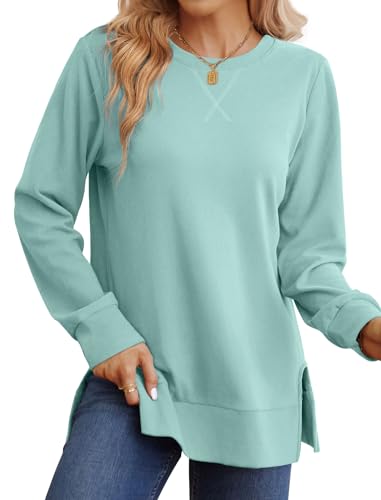 Saloogoe Sweatshirt for women Fall Outfits 2026 Fashion Long Sleeve Tops - color: 00-blue Green, size: XX-Large