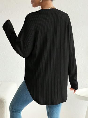 COZYEASE Women's Maternity Button Down Shirt Casual Cardigan Fall Sweaters - color: Dark Black, size: X-Large