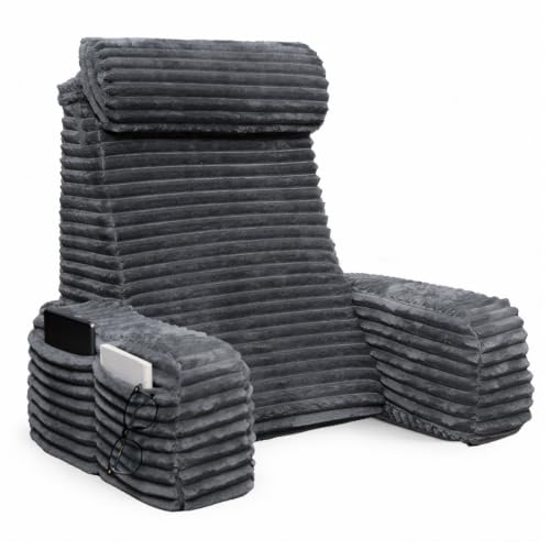 ENITYA 24" XXL Back Pillow for Bed Sitting Up with Armrests & Big Pockets - color: Dark Grey, size: XXL(Above 5'11")
