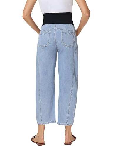 Foucome Maternity Jeans Over Belly Comfy Barrel Jeans - color: Light Blue, size: X-Large