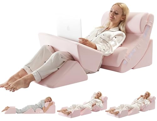 WSOFRLAC 6PCS Multi-Functional Bed Wedge Pillow Kit - 7-in-1 Orthopedic Support for Back/Neck/Legs, Post Surgery Recovery & Sitting Up in Bed, Post Surgery Foam for Body, Pink - color: Pink, size: 6 Piece Set