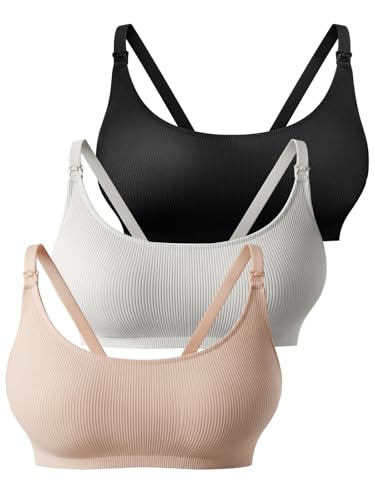 Seamless Wireless Nursing Bras for Breastfeeding Maternity 3PACK - color: Black/Beige/Grey, size: X-Large