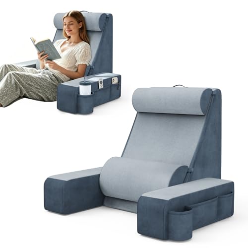 Reading Pillow for Bed with Detachable Armrests, Headrest & Lumbar Support