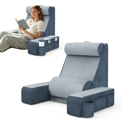 Reading Pillow for Bed with Detachable Armrests, Headrest & Lumbar Support