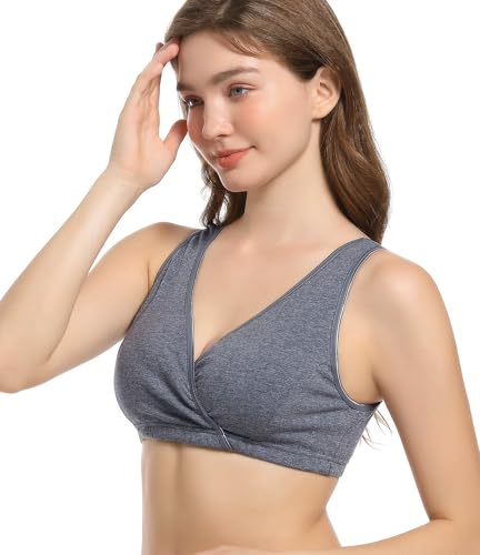 CAKYE 3 Pack Cotton Maternity Nursing Bras Breastfeeding Sleep Bralette - color: A-black+charcoal+nude/3pcs, size: Medium
