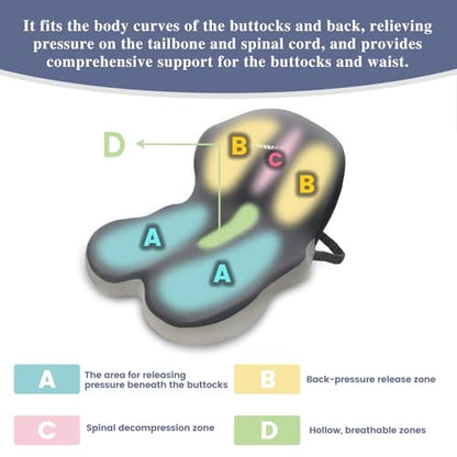 Car Seat Cushion with Lumbar Support Pillow, Seat Cushion for Driving - color: Dark Gray+light Gray