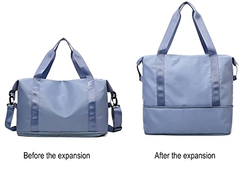 Expandable Travel Duffle Bag Weekender Carry on Bag for Women, Blue - color: Blue
