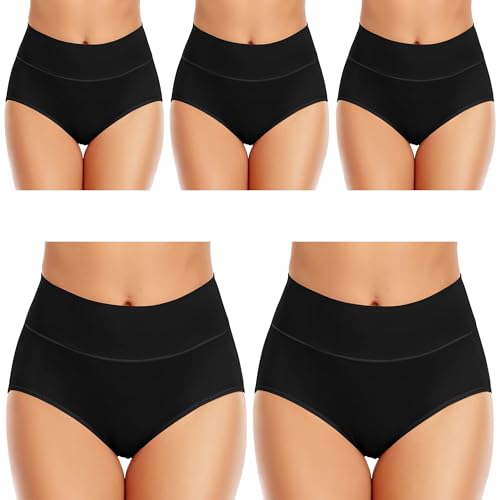 Womens Tummy Control Underwear Cotton High Waisted Full Briefs - color: 5 Pack,black, size: Medium