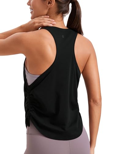 CRZ YOGA Pima Cotton Ruched Tank Top - color: Black, size: Small