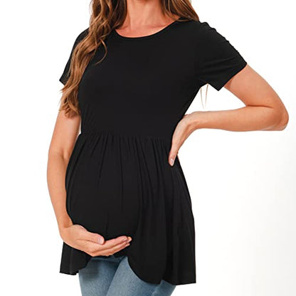 Bearsland Short Sleeve Maternity Top - color: Black&iron Grey&mocha Brown, size: Small