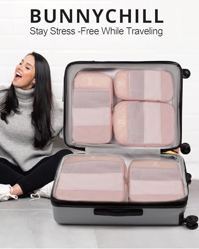 6/8 Set Space Saving Compression Packing Cubes Lightweight Packing Cube - color: Pink, size: 8 Pcs(XL,L*2,M*2,S,laundry bag,shoes bag)