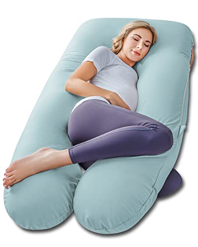 Meiz Pregnancy Pillow, Cooling Pregnancy Pillows for Sleeping, Maternity Pillow for Pregnant Women, Pregnancy Body Pillow with Cooling Jersey Cover, Green - color: Elegant Green, size: 55 Inch