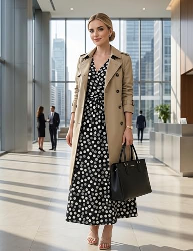 Aphratti Womens 3/4 Sleeve V Neck Faux Wrap Maxi Dress Summer Casual Beach - color: Multi Black, size: Medium