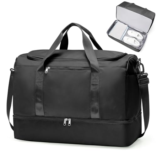 Travel Duffle Bag with Shoes Compartment,Carry-On Weekender Bags for Women - color: Black, size: Large