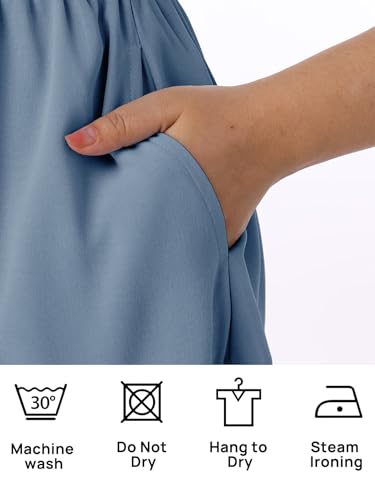 CzzzyL Women's Nursing Dress Smocked Bodice Ruched Midi with Pockets - color: Blue, size: Medium