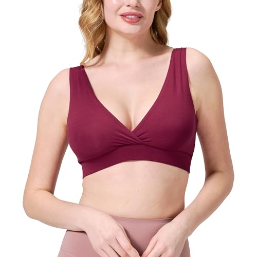 netdraw Buttery Soft Bamboo Viscose Nursing Seamless Sleep Bra - color: Wine Red, size: Medium