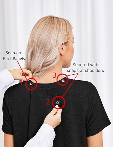 Deyeek Post Surgery Shirts for Women Tear Away Snap Open Back Hospital Tops - color: Black, size: Large