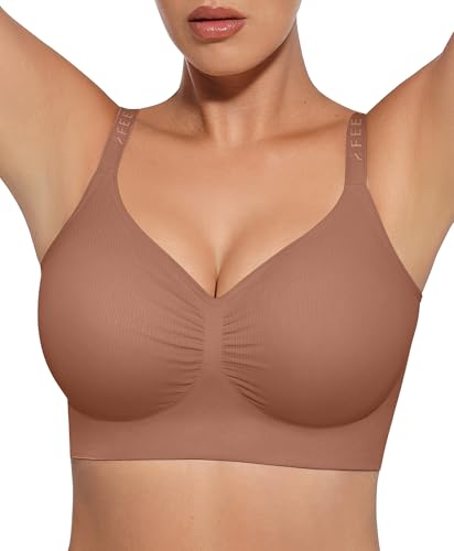 FeelinGirl Bras for Women Comfy Seamless Wireless Bralettes - color: Light Brown, size: Small
