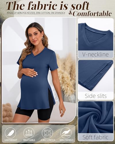 Ficerd 3 Pack Women's Maternity Shirts - color: Black, Coffee, Hazy Blue, size: Medium