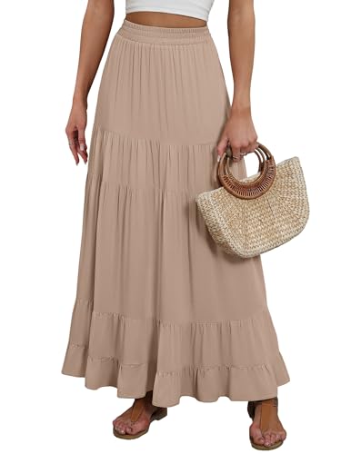 ANRABESS Women’s Summer Flowy Maxi Skirts with Pockets - color: Tan Brown, size: X-Large