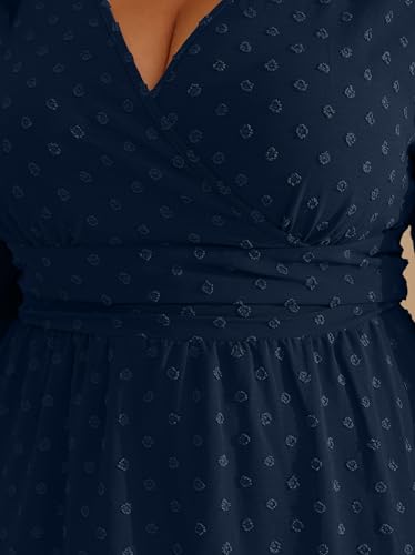 RWJ Women's Plus Size Wrap V Neck Summer Casual Holiday Wedding Maxi Dress - color: Navy Blue, size: Large Plus