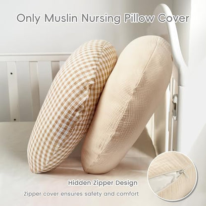 FUNUPUP Muslin Nursing Pillow Cover Replacement, Beige & Plaid - color: Beige&plaid