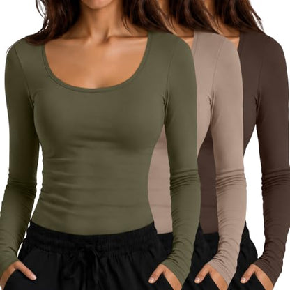 Neer 3 Pack Womens Underscrubs Long Sleeve Shirts for Nurse - color: Army Green, Khaki, Brown, size: Small