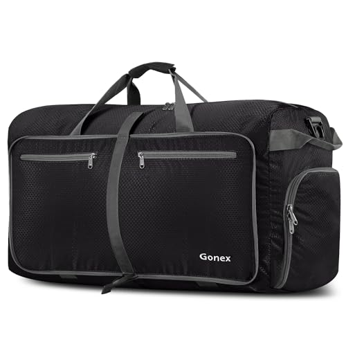 Gonex 80L Foldable Travel Duffle Bag with Shoe Compartment, Lightweight - color: Black, size: 80L
