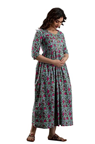 Women's Pink Cotton Pregnancy & Breastfeeding Maxi Dress - color: Grey, size: Large