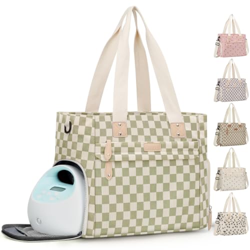 Pritent Baby Diaper Bag Tote,Waterproof Maternity Breast Pump Bags for Mom - color: Checkered Green