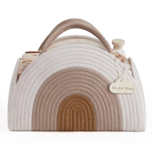 Blissful Diary Diaper Caddy Organizer, Woven Cotton Rope, Earthy Rainbow - color: Earthy Rainbow