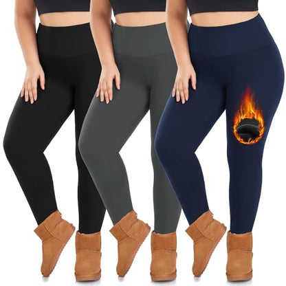 we fleece 3 Pack Plus Size Fleece Lined Leggings for Women - color: Black/Grey/Navy, size: X-Large