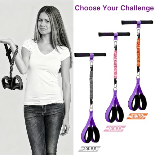 Durable Comfortable Padded Handle Adjustable Pedal Resistance Band 20-40LBS for Full Body Workout - color: purple