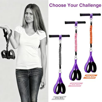 Durable Comfortable Padded Handle Adjustable Pedal Resistance Band 20-40LBS for Full Body Workout - color: purple