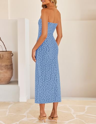 ZESICA Women's Floral Strapless Bodycon Weeding Guest Dress - color: Dustyblue, size: Medium