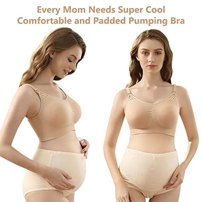 4HOW Pumping Bra Hands Free Pumping and Nursing Bra All in One - color: Black+beige, size: Large
