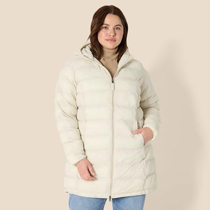 Amazon Essentials womens Lightweight Water-Resistant Packable Hooded Puffer Coat (Available in Plus Size) - color: Pumice, size: Medium