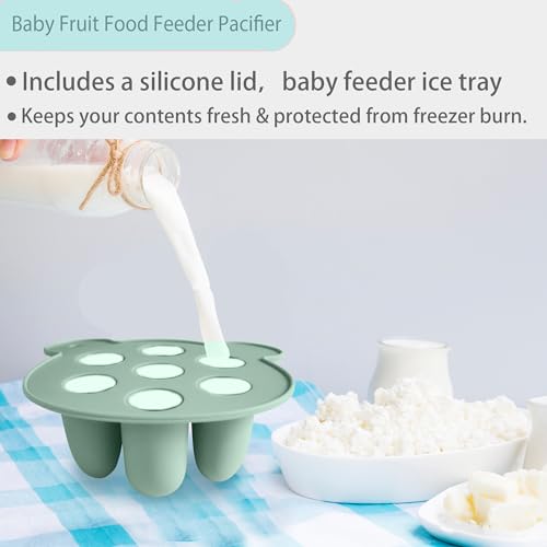 BigSpinach Silicone Baby Food Freezer Tray with Teething Popsicle Molds - Baby Fruit Feeder and Breastmilk Teether Combo - color: Green