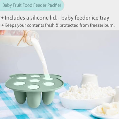 BigSpinach Silicone Baby Food Freezer Tray with Teething Popsicle Molds - Baby Fruit Feeder and Breastmilk Teether Combo - color: Green