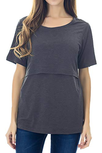 Smallshow Women's Maternity Nursing Tops Short Sleeve Breastfeeding Clothes - color: Grey Stripe/Dim Grey/Black(3 Pack), size: Large