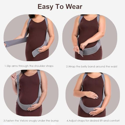 Belly Bands for Pregnant Women with Adjustable Support Brace Straps - color: Grey L