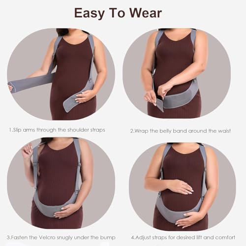 Belly Bands for Pregnant Women with Adjustable Support Brace Straps - color: Grey M