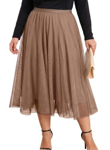 Eytino Plus Size Maxi Skirts for Curvy Women - color: Brown, size: 1X