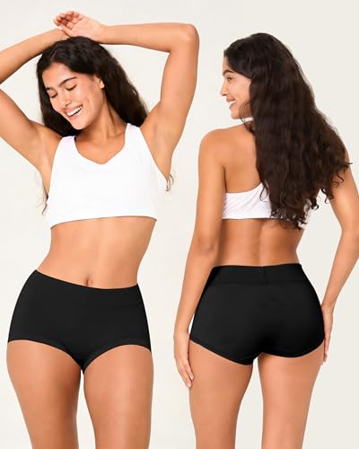 BAMBOO COOL Womens Boy Shorts Underwear High Waisted Boxer Briefs 5 Pack - color: All Black D (5-pack), size: Small