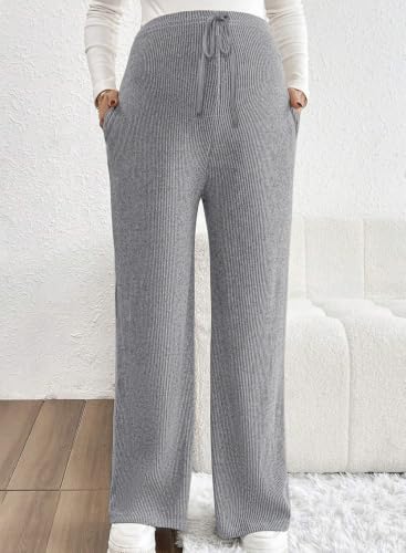 BLENCOT Maternity Pants Casual Stretchy Wide Leg Pregnancy Trousers - color: Grey, size: Medium