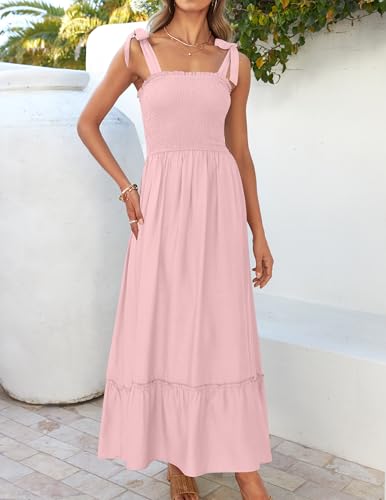 ZESICA Womens Summer Boho Spaghetti Strap Maxi Dress - color: Pink, size: X-Large