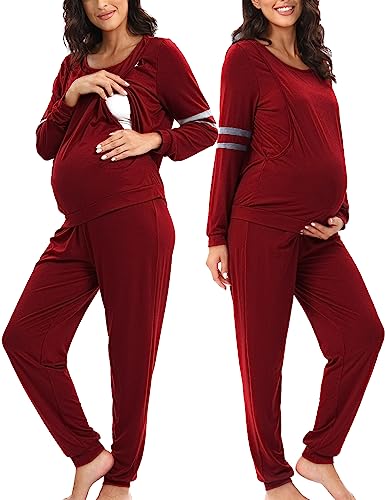 Maternity Nursing Pajamas Set Breastfeeding Sleepwear Suit Nursing Pjs Set - color: A, size: Large