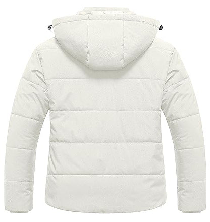 CREATMO US Women's Plus Size Warm Puffer Jacket Waterproof Fleece Lined Winter Coat with Removable Hood - color: White, size: 2X