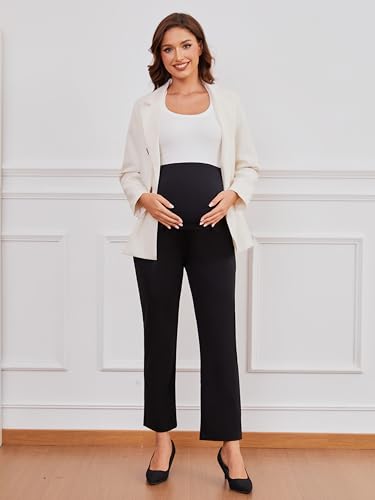 Ecavus Women's Maternity Work Pants with Seamless Over Belly Waistband - color: Black-regular, size: Medium